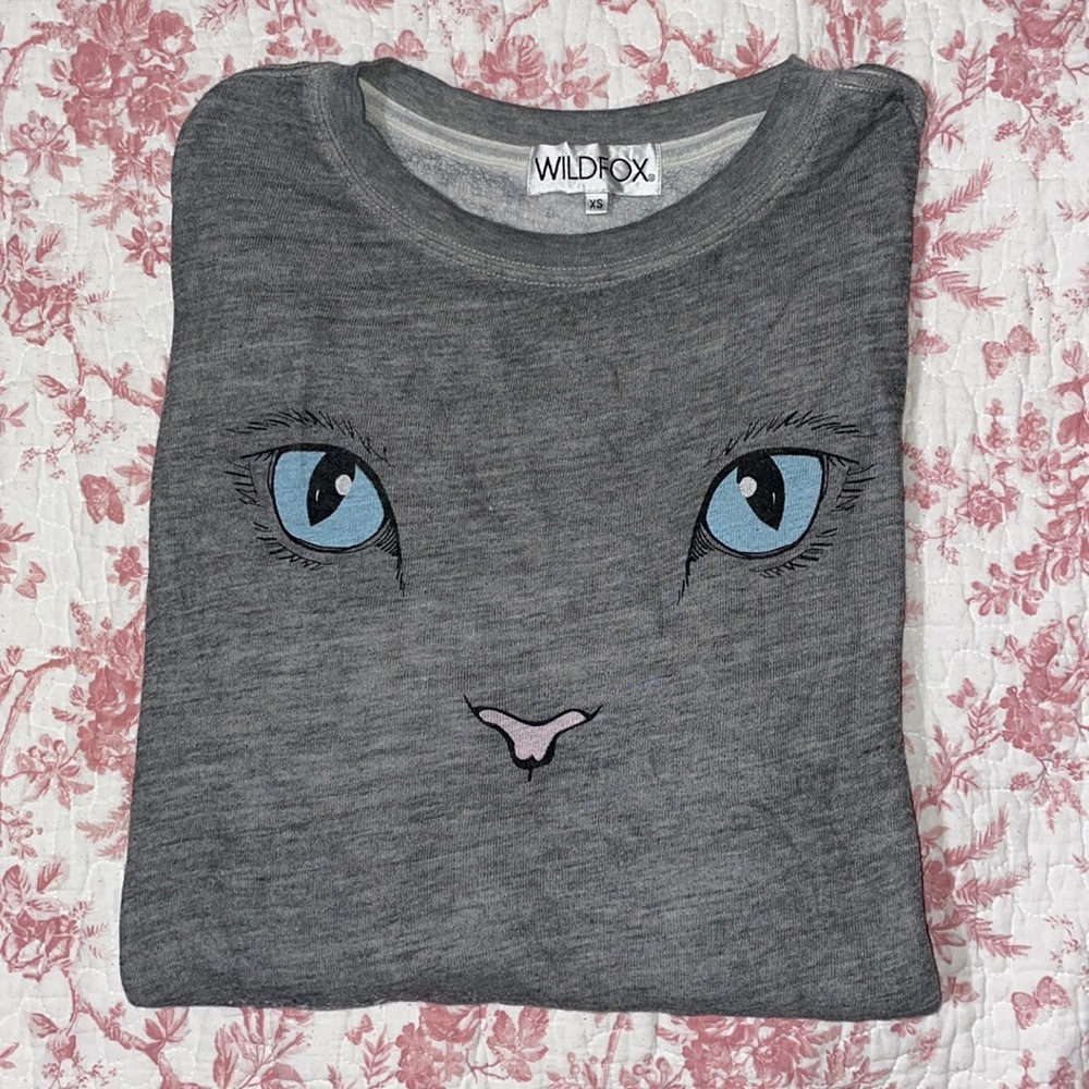 WILDFOX vintage grey cat sweatshirt XS